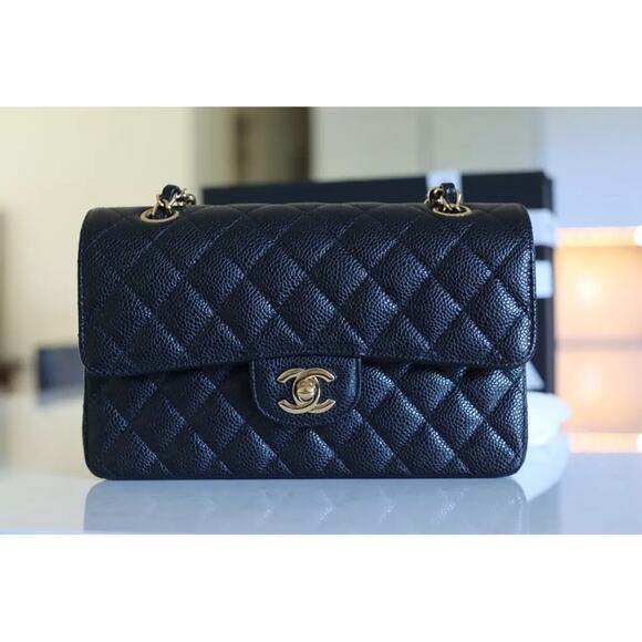 Chanel authentic 2021 Classic Small Black Caviar Flap Bag purse Gold chain - Picture 2 of 15